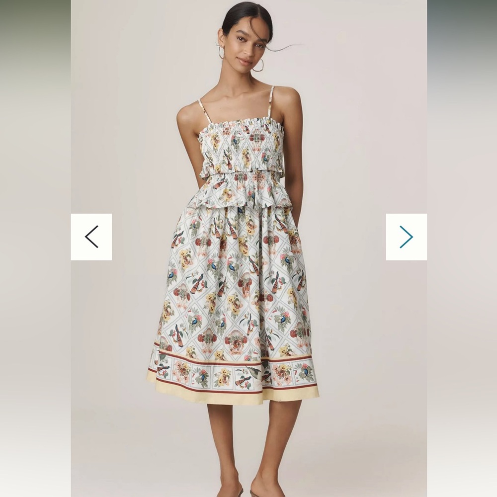 Anthropologie Smocked Peplum Midi Animal Dress